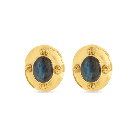 Cleopatra Oval Clip Earrings - Gold/Blue Labradorite