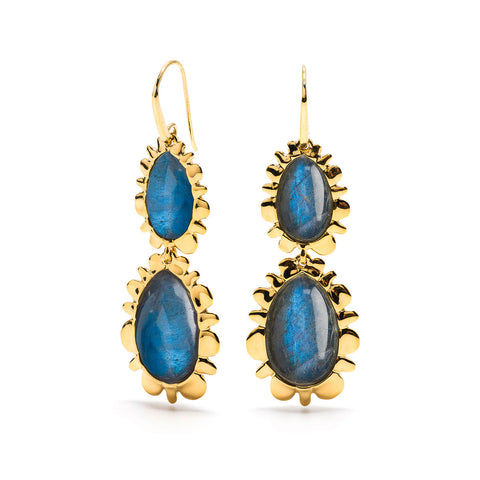 Bliss Double Drop Earrings - Gold/Blue Labradorite