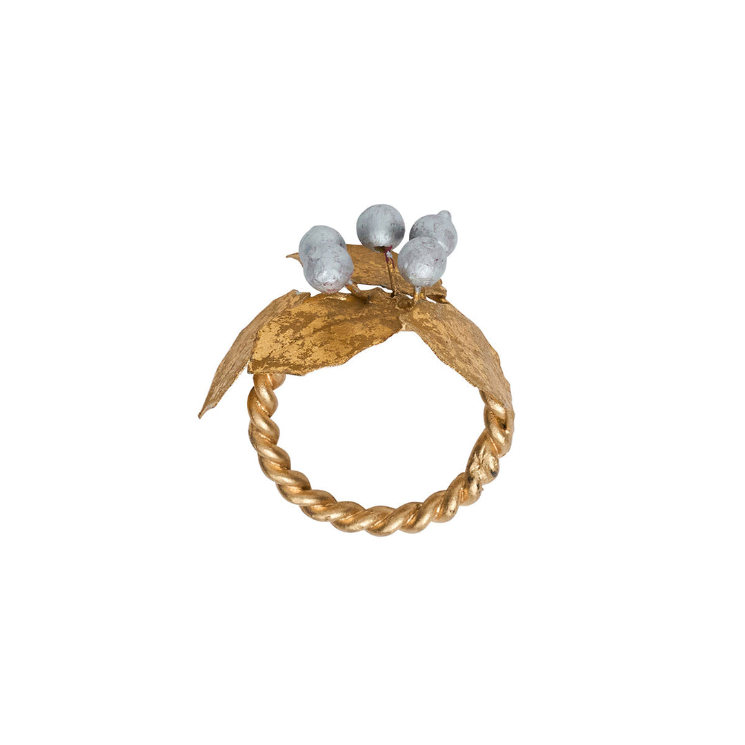 Forest Walk Holly with Berries Napkin Ring Set/4 - Gold/Silver