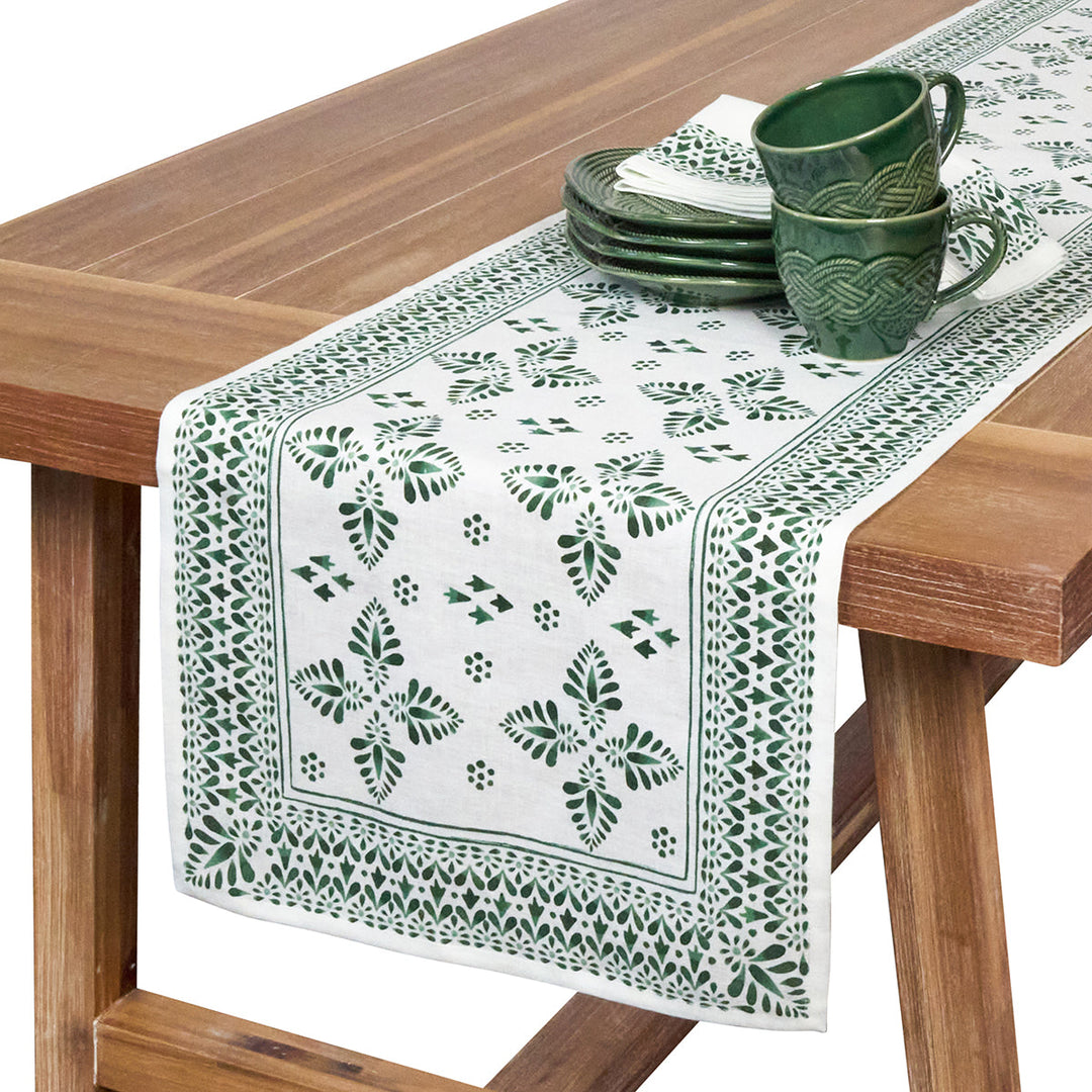 Iberian Border 18" x 90" Table Runner - Evergreen