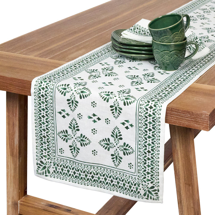 Iberian Border 18" x 90" Table Runner - Evergreen