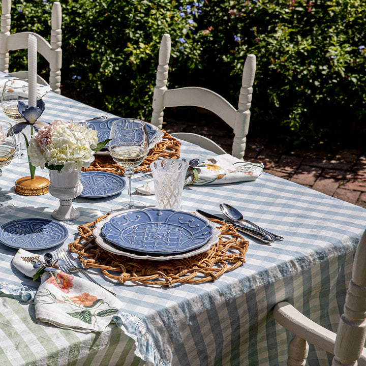 Gingham Ruffle 60" x 120" Tablecloth - Ocean