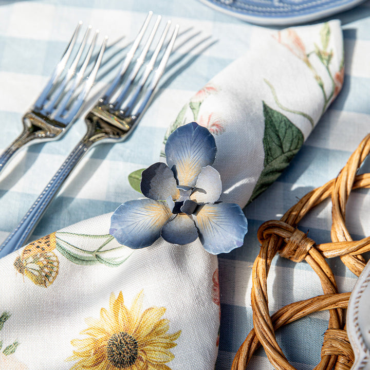 Meadow Walk Iris Napkin Ring Set/4 - Chambray