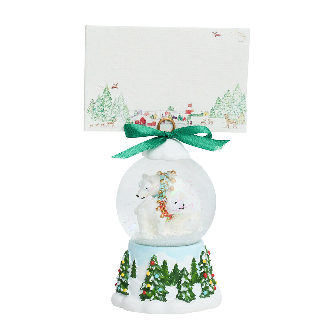 Berry &amp; Thread North Pole Polar Bear Snow Globe Place Card Holder