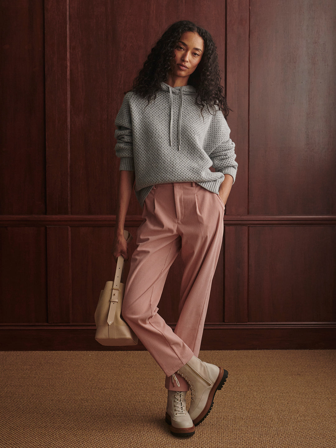 Melchie Relaxed Knit Hoodie (Grey Marl)
