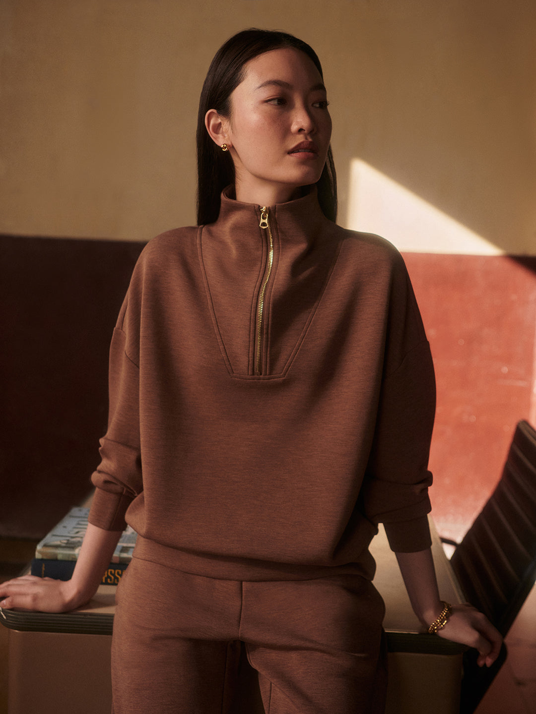 Hawley Half Zip Sweat (Golden Bronze Marl)