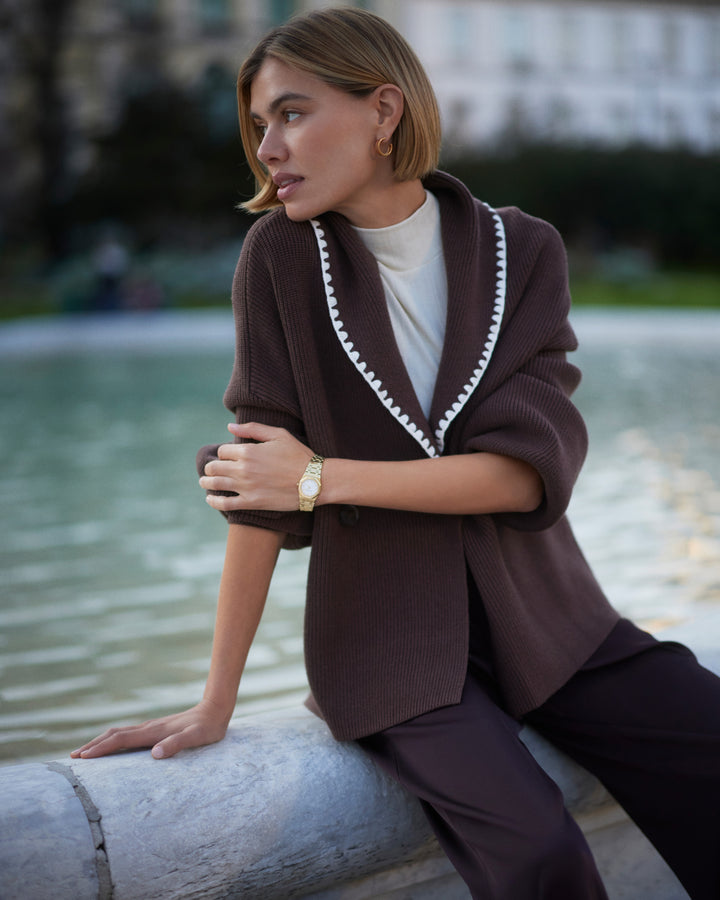 Totley Shawl Collar Knit (Coffee Bean)