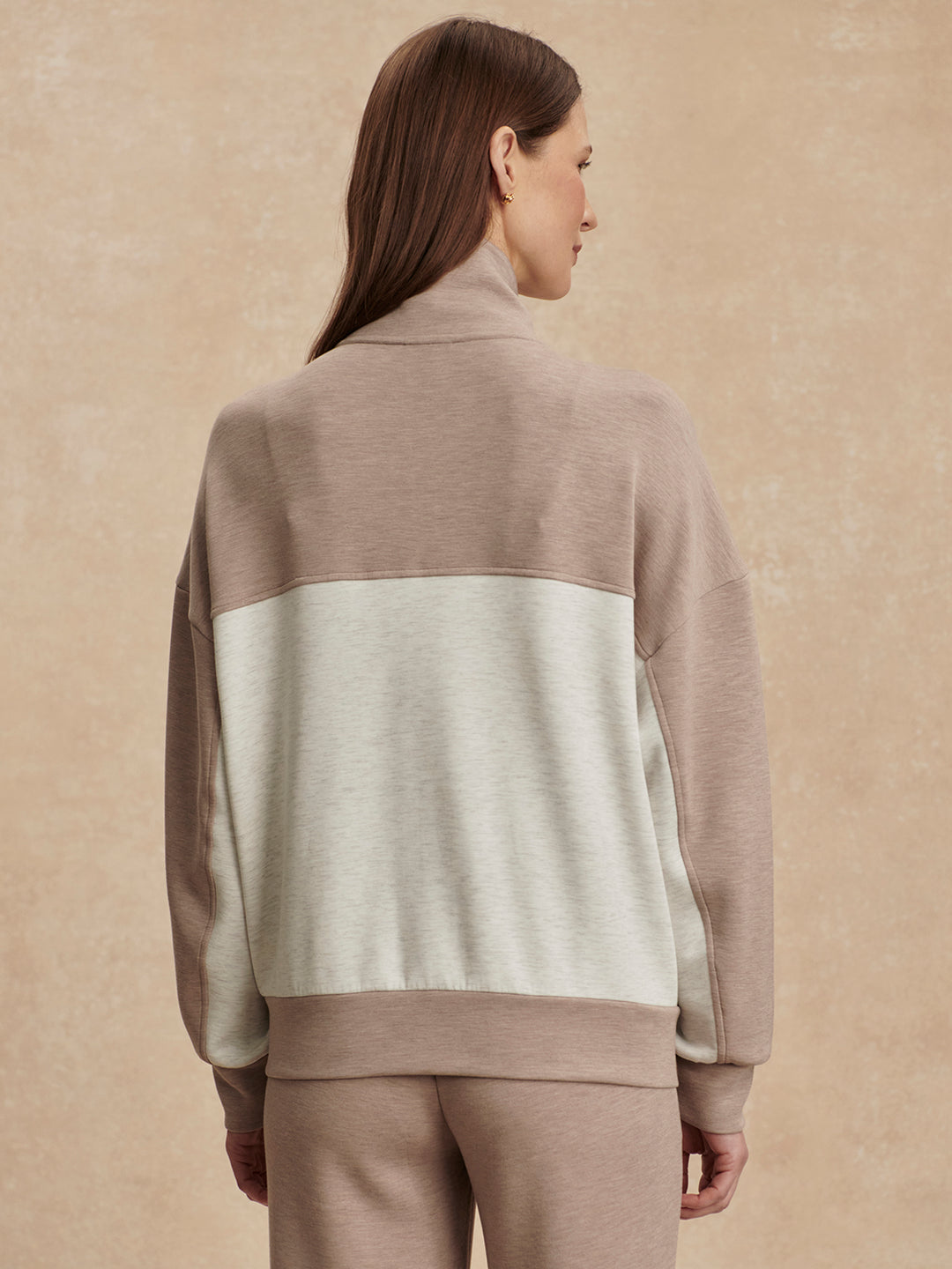 Garcia 2 Tone Zip Through Sweat (Ivory Marl / Taupe Marl)