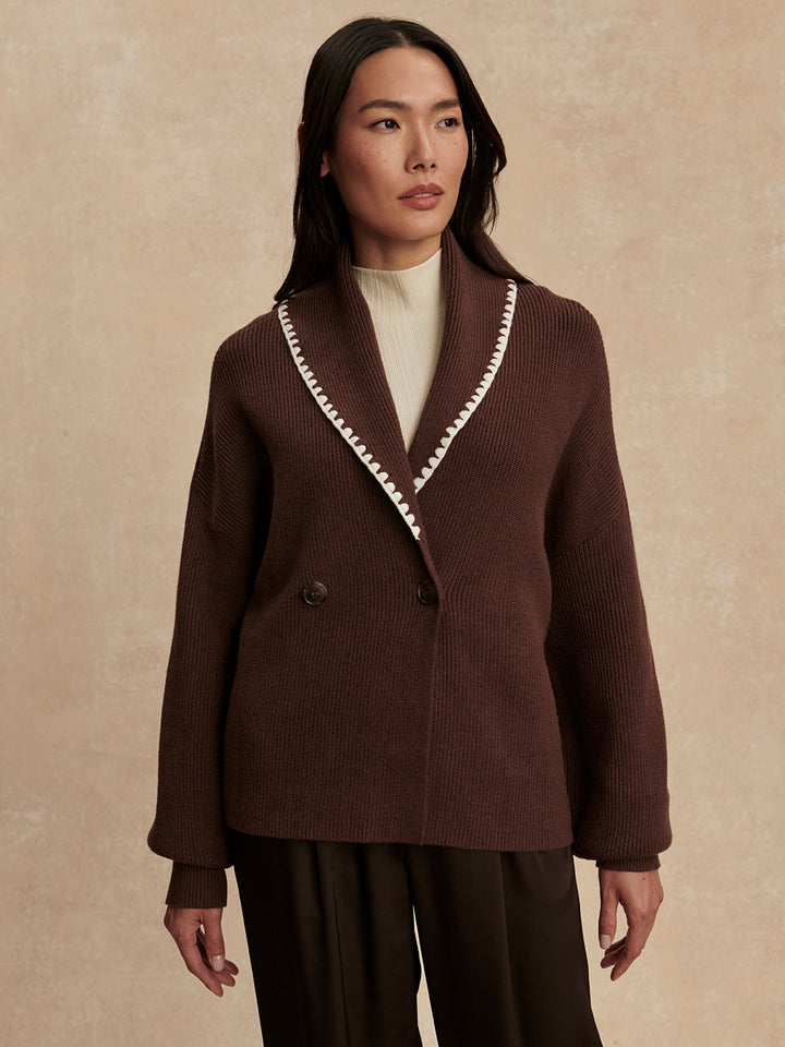 Totley Shawl Collar Knit (Coffee Bean)