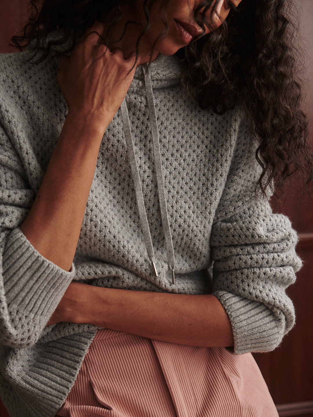 Melchie Relaxed Knit Hoodie (Grey Marl)