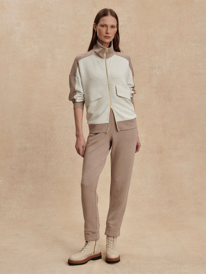 Garcia 2 Tone Zip Through Sweat (Ivory Marl / Taupe Marl)