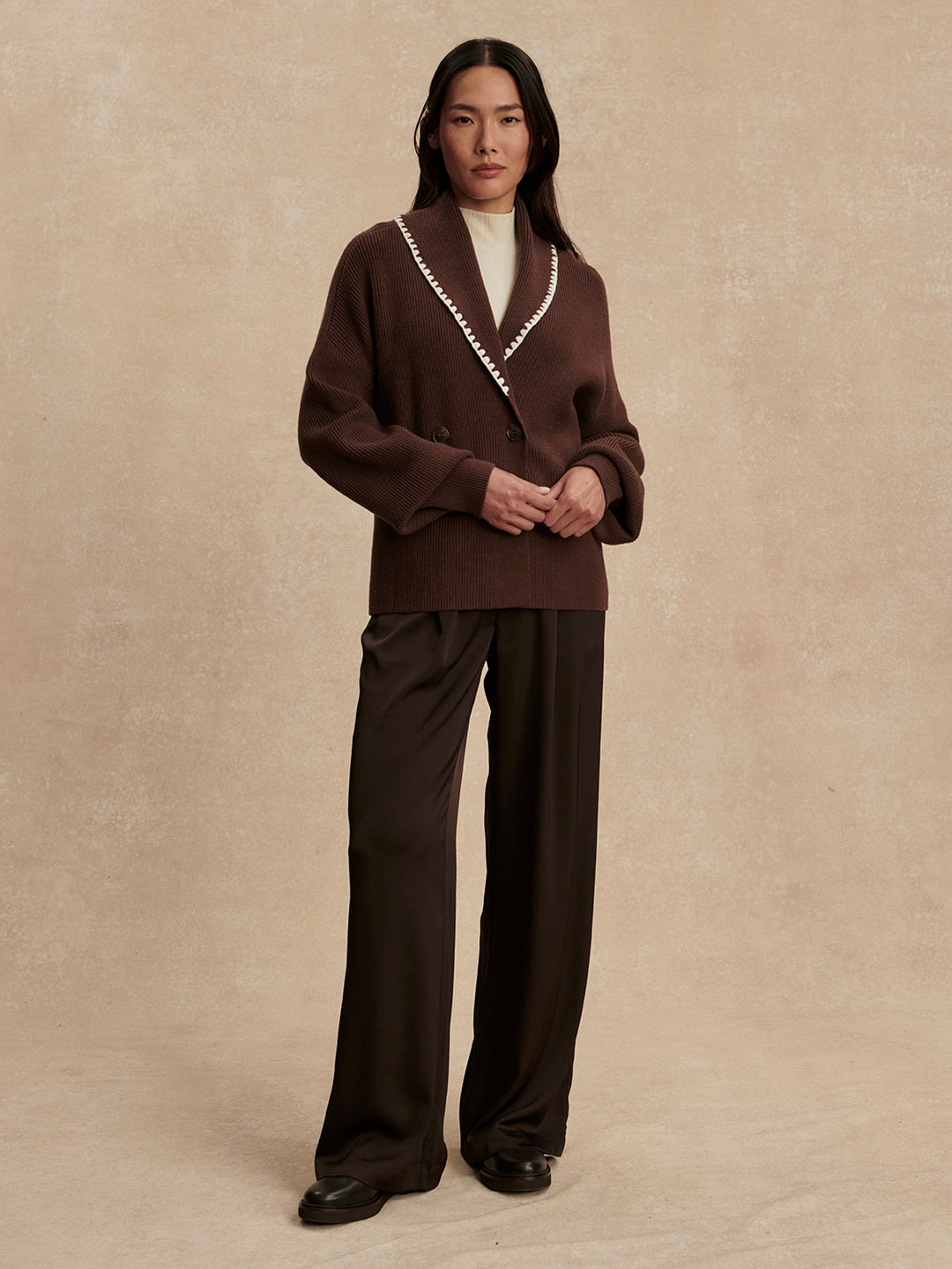 Totley Shawl Collar Knit (Coffee Bean)