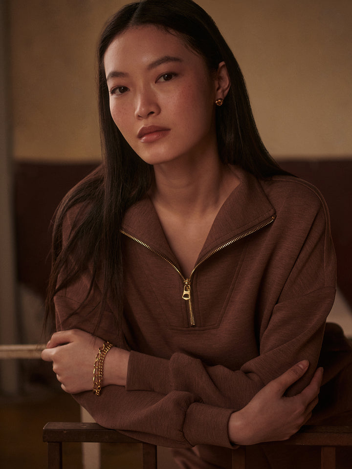 Hawley Half Zip Sweat (Golden Bronze Marl)