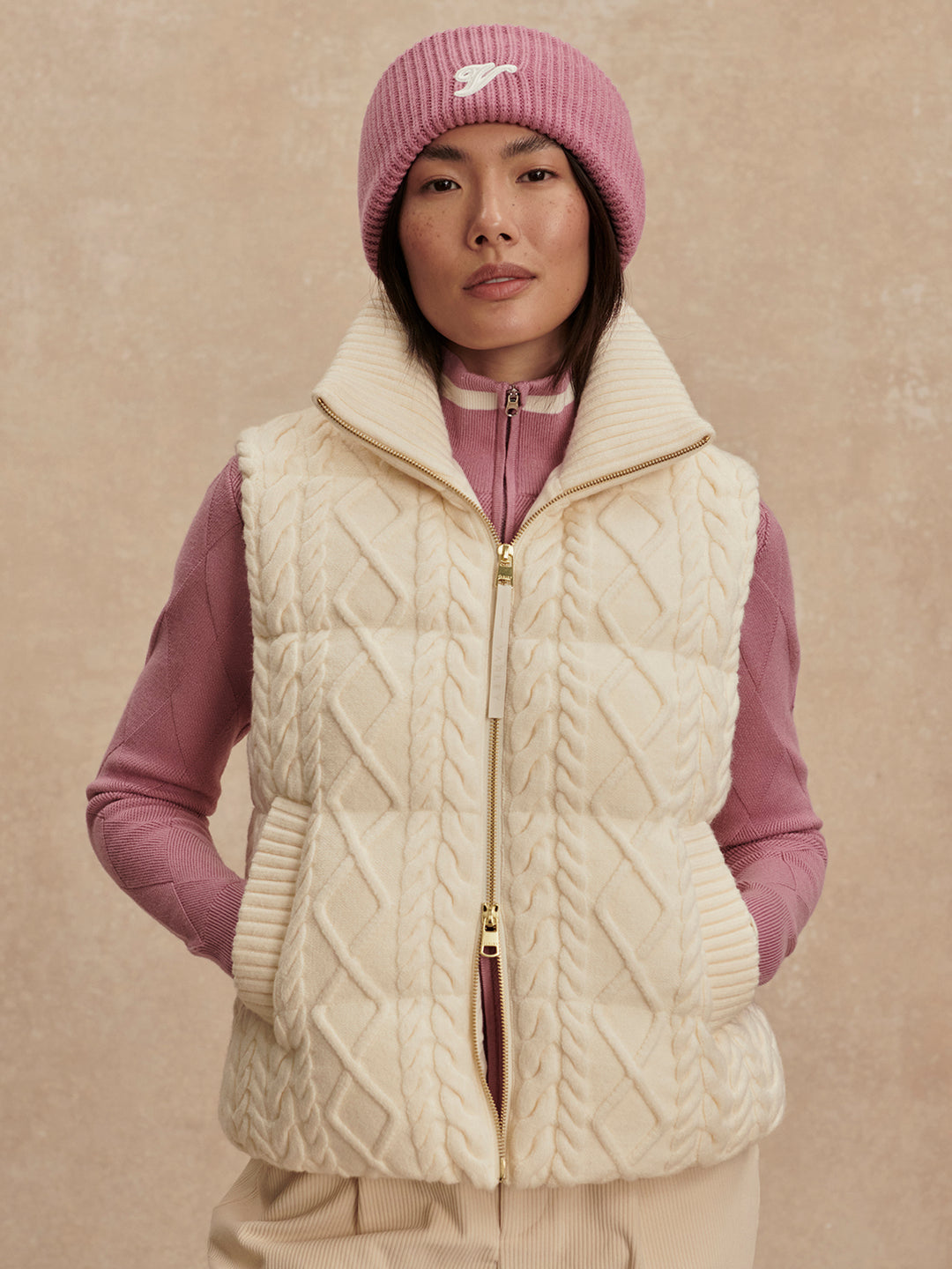 Irina Cable Knit Gilet (Egret)
