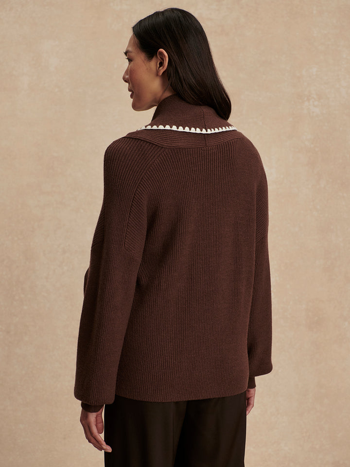 Totley Shawl Collar Knit (Coffee Bean)