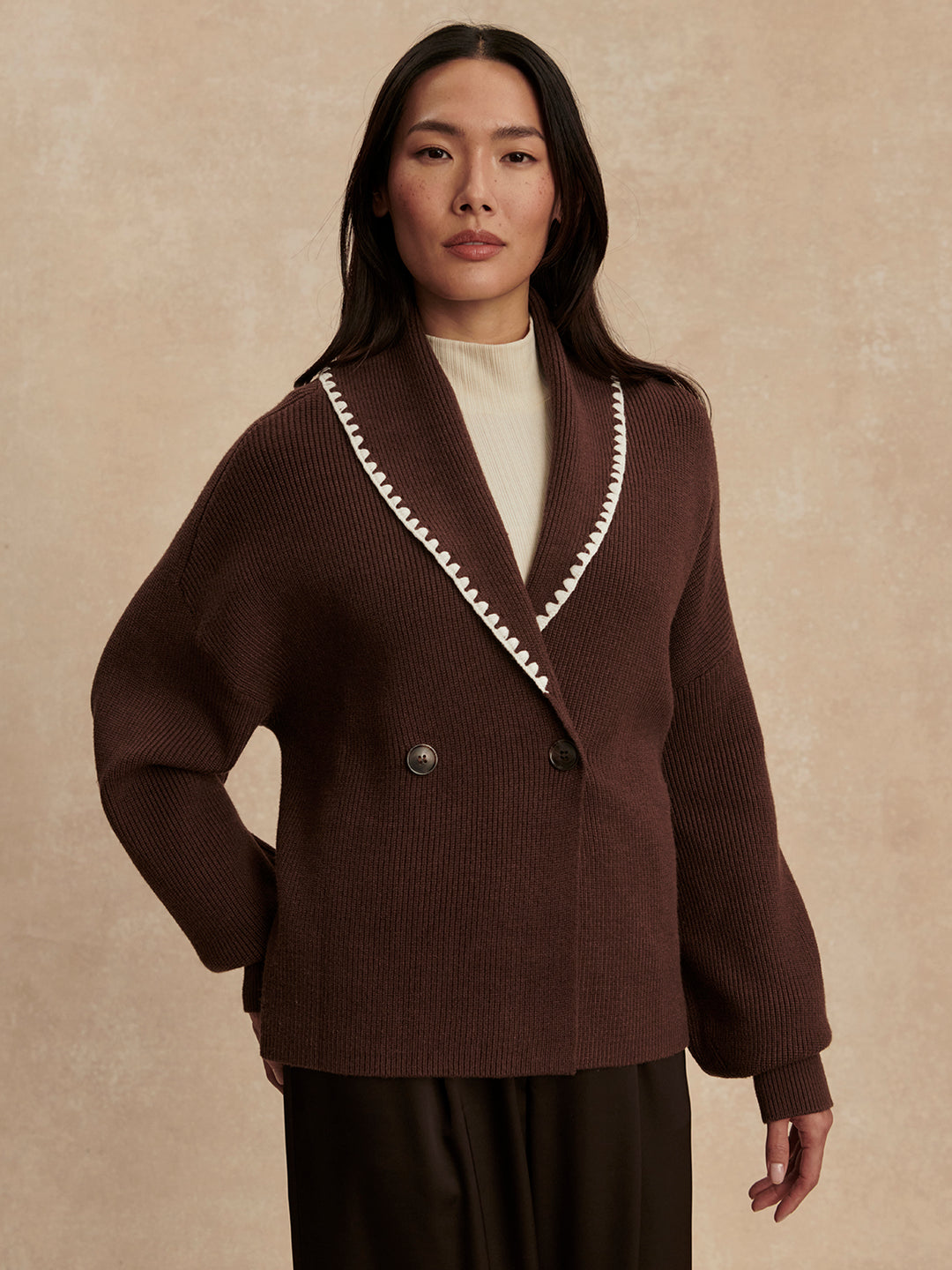Totley Shawl Collar Knit (Coffee Bean)
