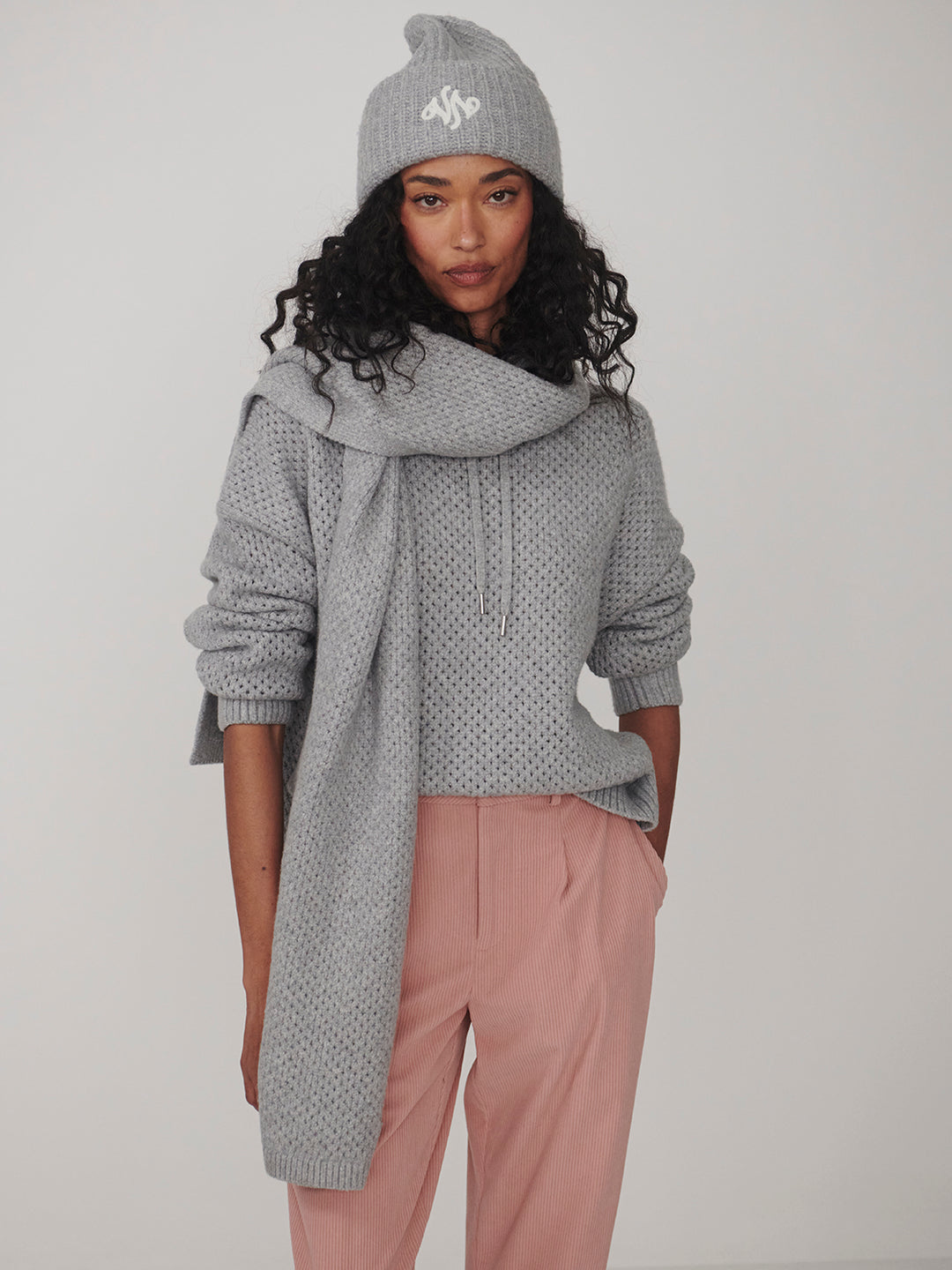 Melchie Relaxed Knit Hoodie (Grey Marl)