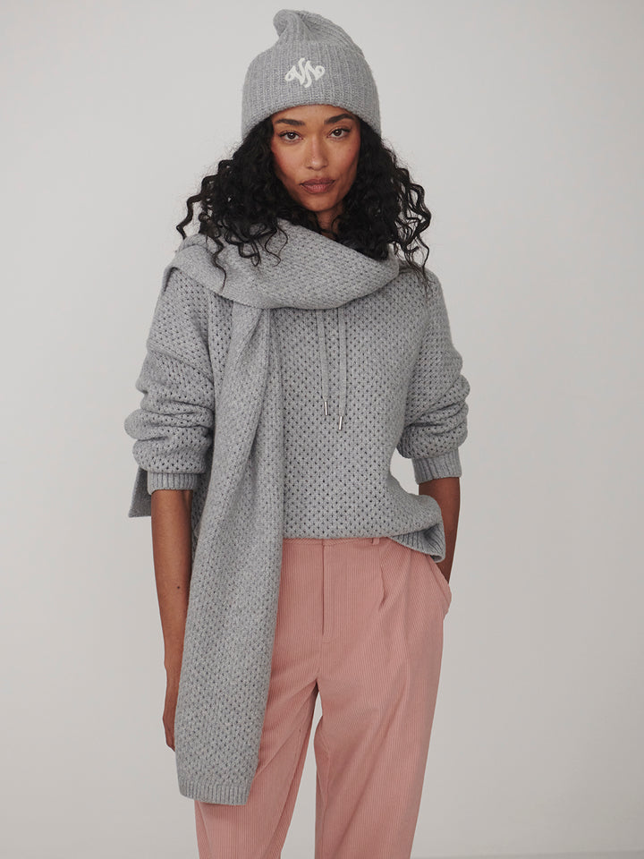 Melchie Relaxed Knit Hoodie (Grey Marl)
