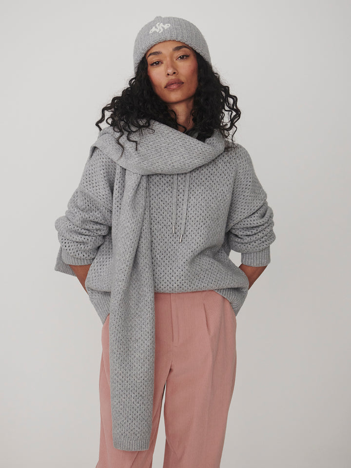 Melchie Relaxed Knit Hoodie (Grey Marl)