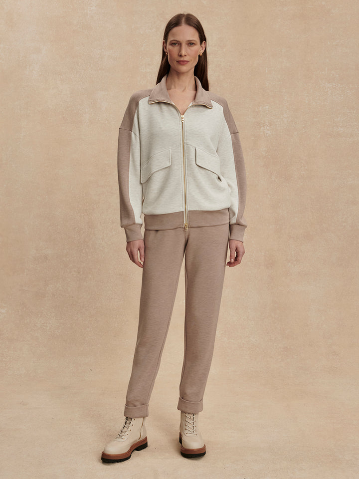 Garcia 2 Tone Zip Through Sweat (Ivory Marl / Taupe Marl)