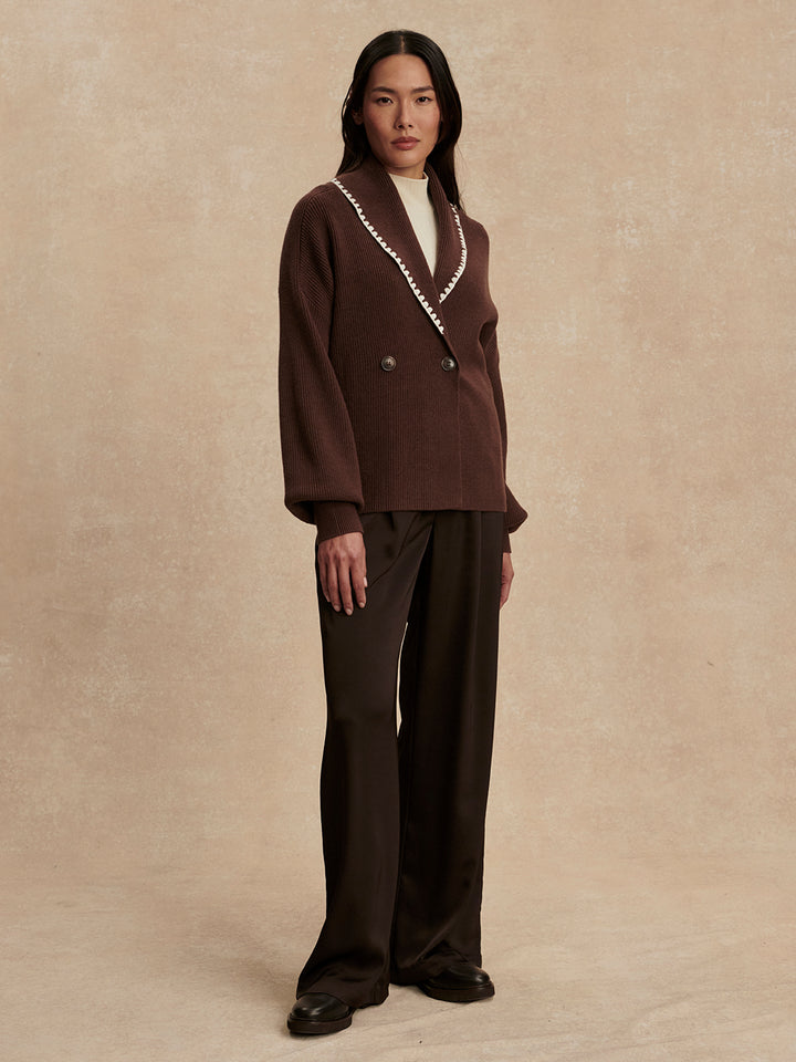 Totley Shawl Collar Knit (Coffee Bean)