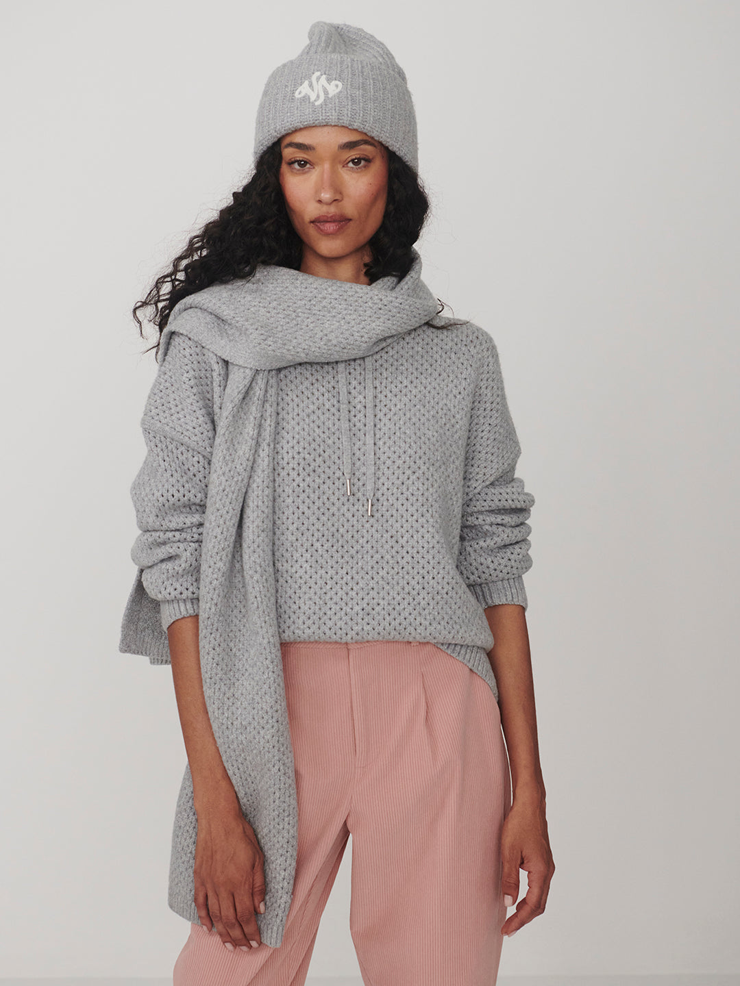 Melchie Relaxed Knit Hoodie (Grey Marl)
