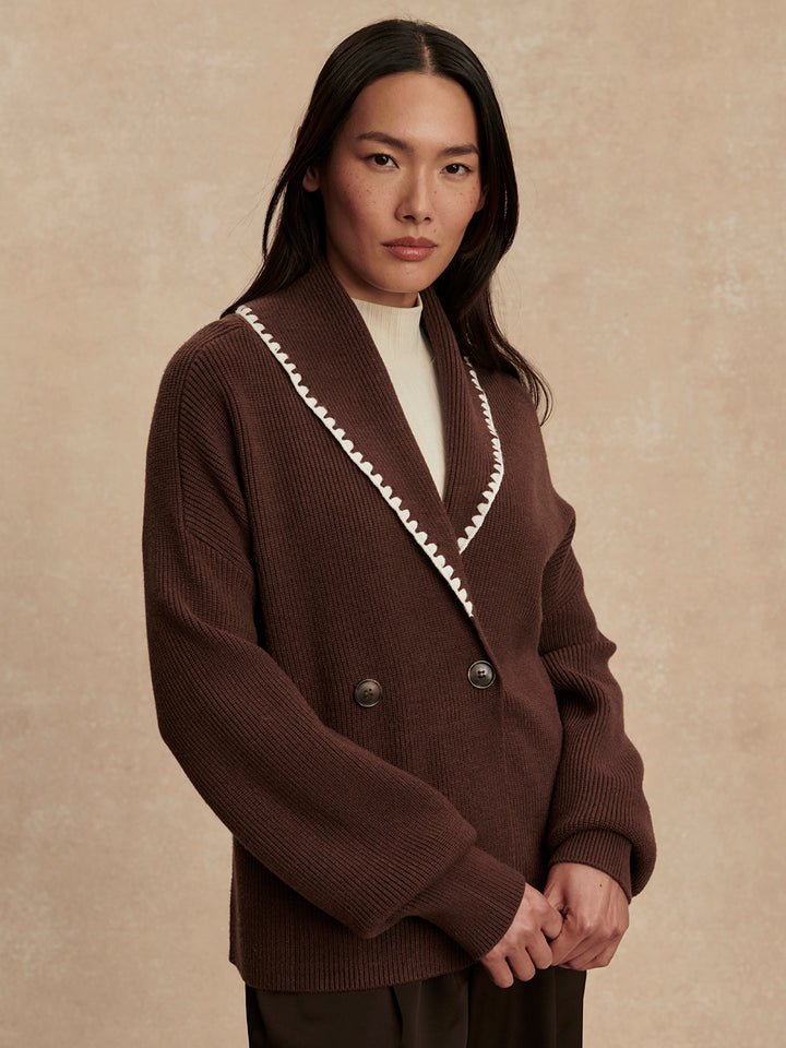 Totley Shawl Collar Knit (Coffee Bean)