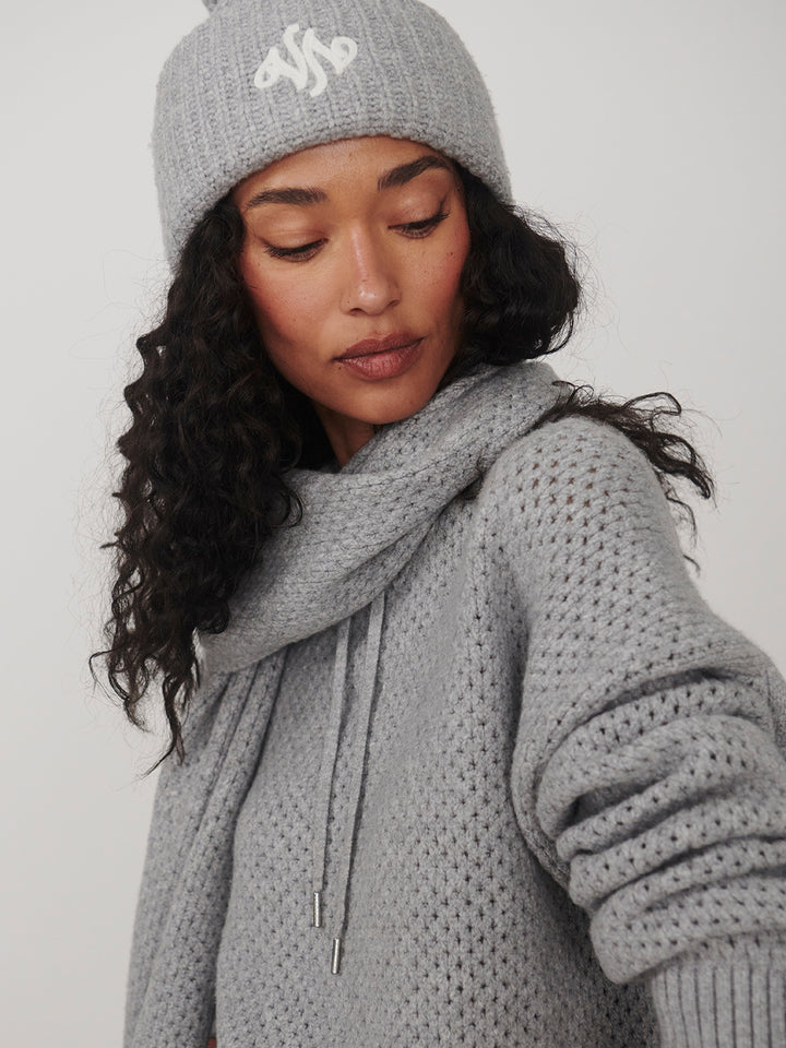 Melchie Relaxed Knit Hoodie (Grey Marl)
