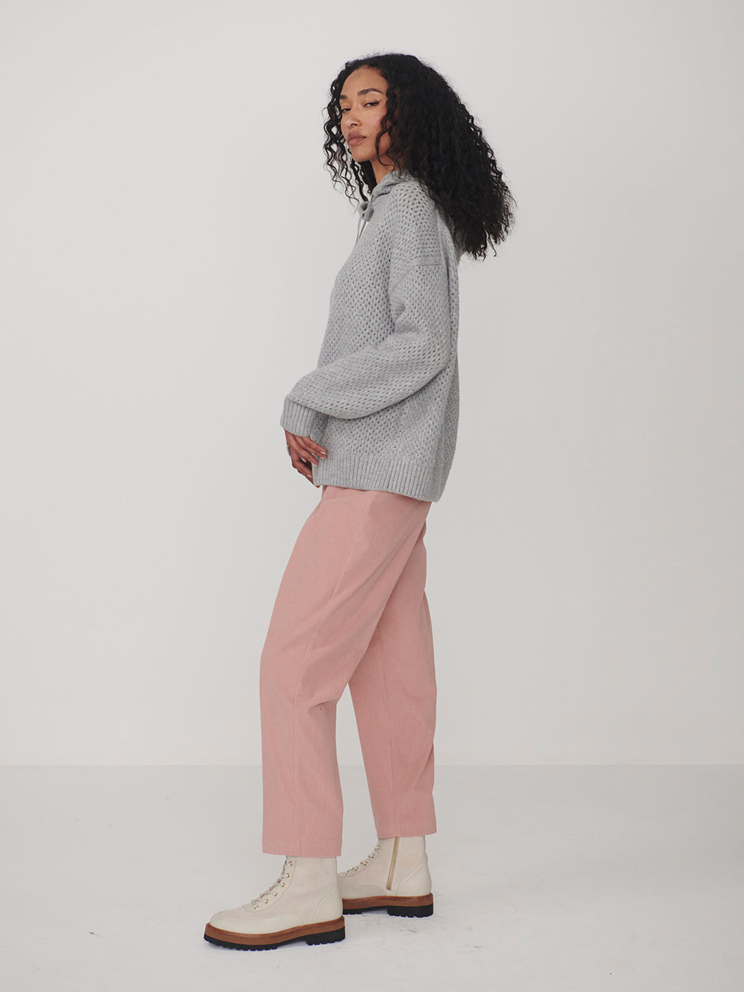Melchie Relaxed Knit Hoodie (Grey Marl)