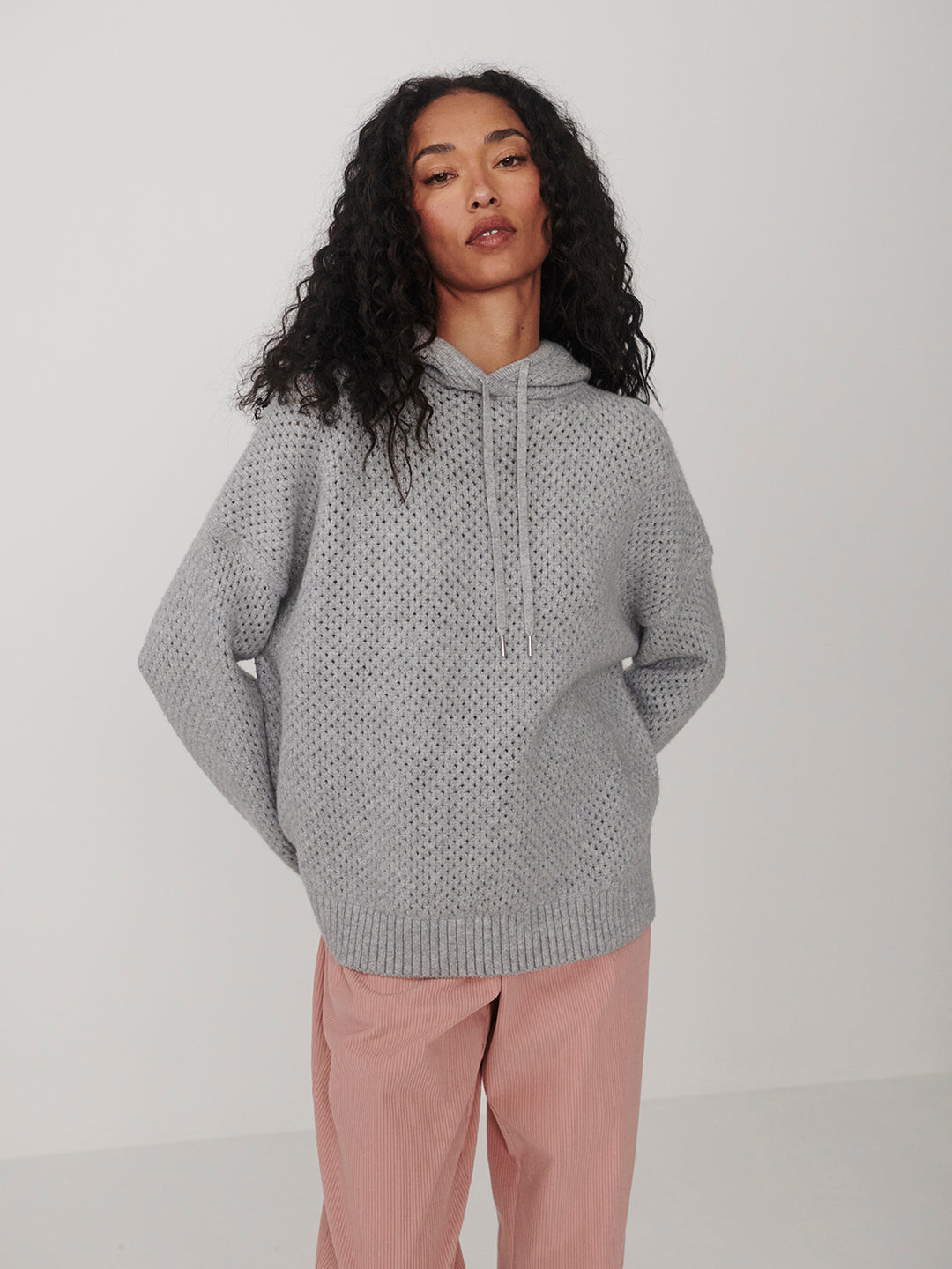 Melchie Relaxed Knit Hoodie (Grey Marl)