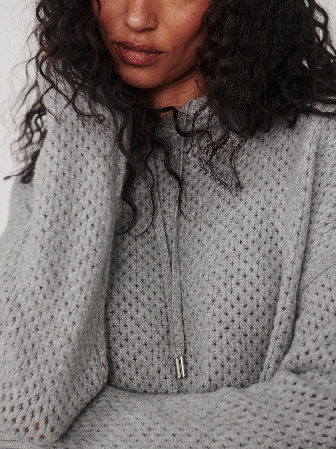 Melchie Relaxed Knit Hoodie (Grey Marl)