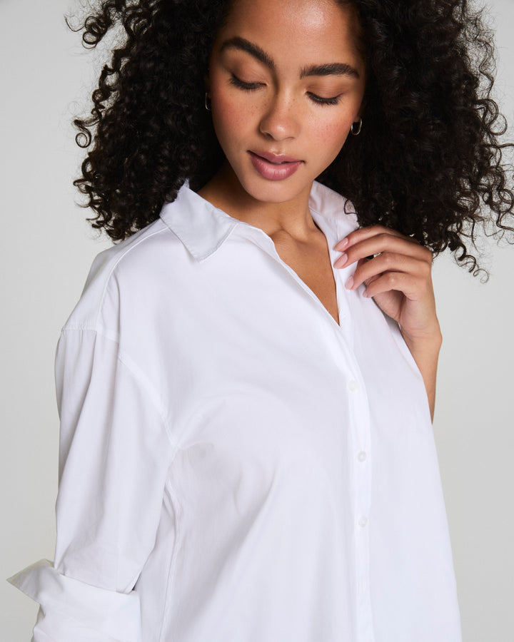 Poplin Oversized Button-Up Shirt (Classic White)