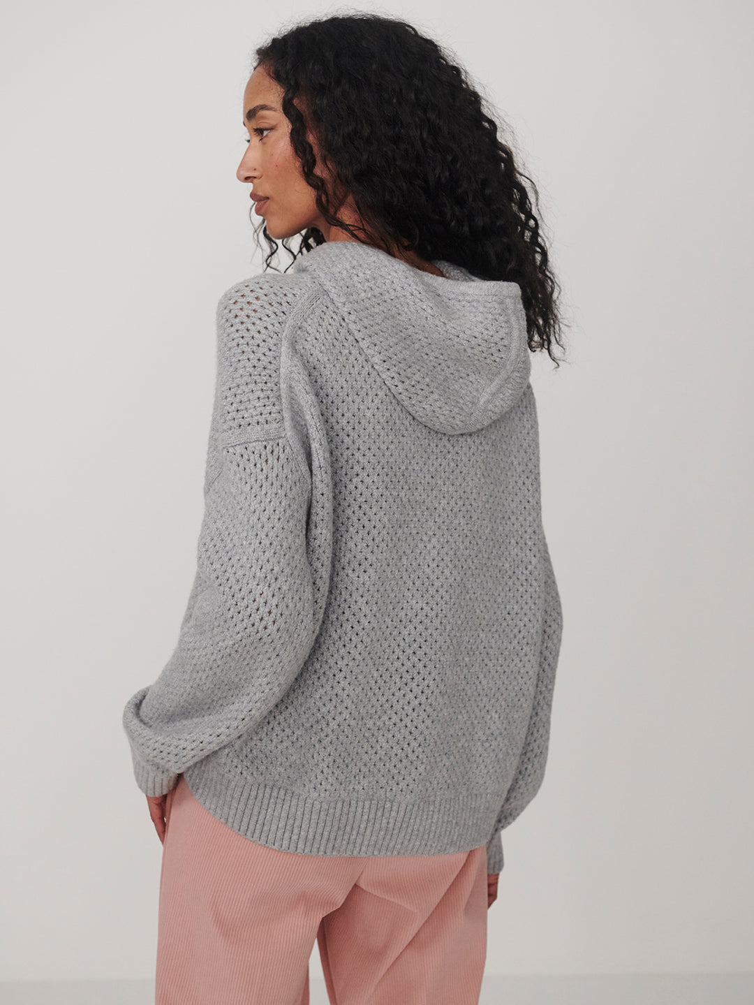Melchie Relaxed Knit Hoodie (Grey Marl)