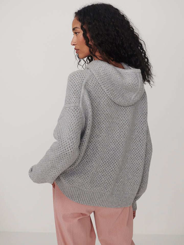 Melchie Relaxed Knit Hoodie (Grey Marl)