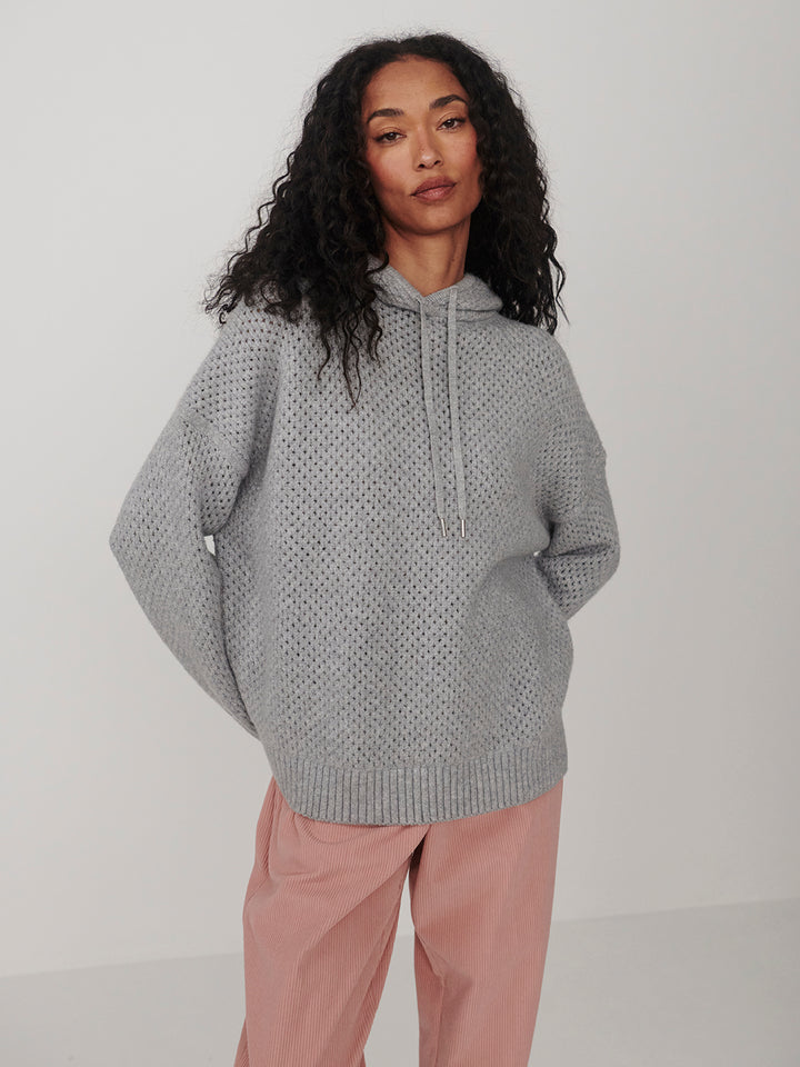 Melchie Relaxed Knit Hoodie (Grey Marl)