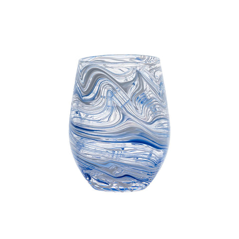 Puro Marbled Stemless Wine Glass - Blue