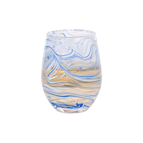 Puro Marbled Stemless Wine Glass - Blue
