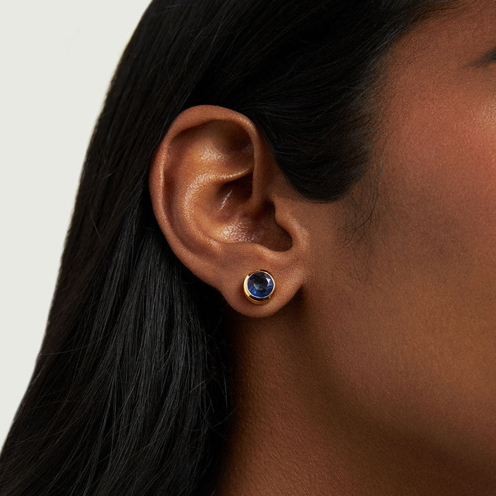 Signature Midi Knockout Studs - Gold / Midnight Blue