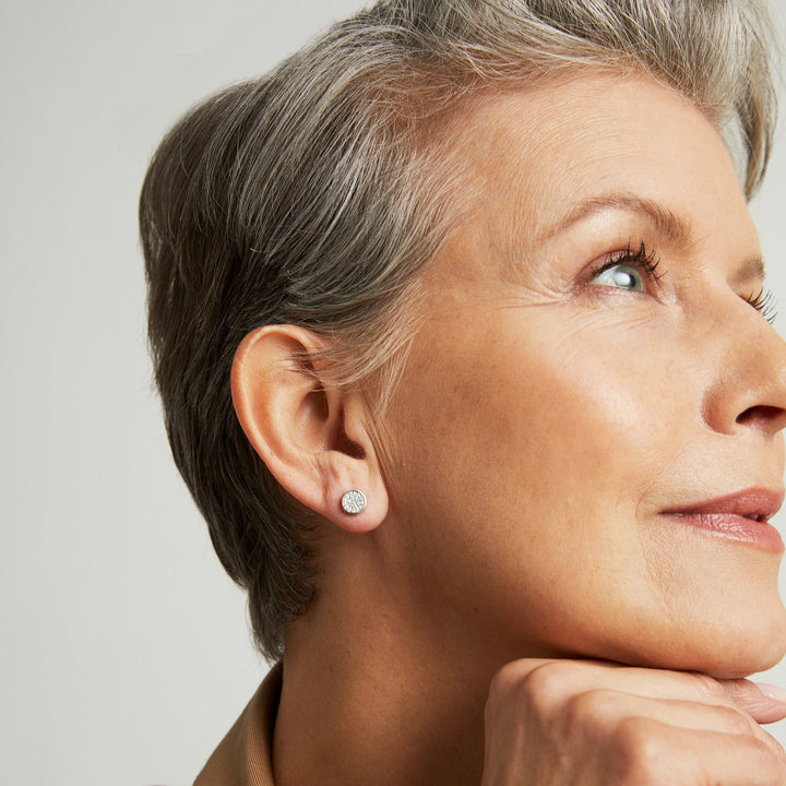 14K White Gold Signature Diamond Studs - Silver