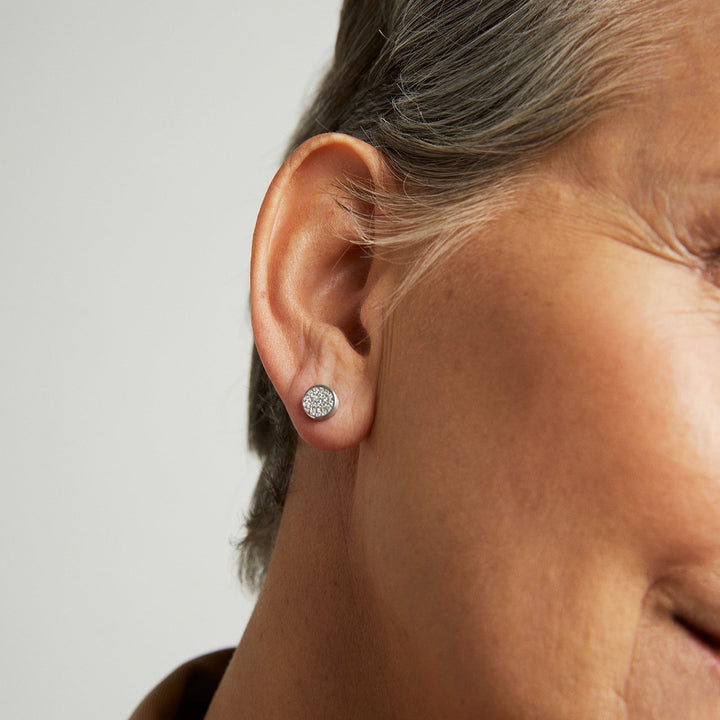 14K White Gold Signature Diamond Studs - Silver