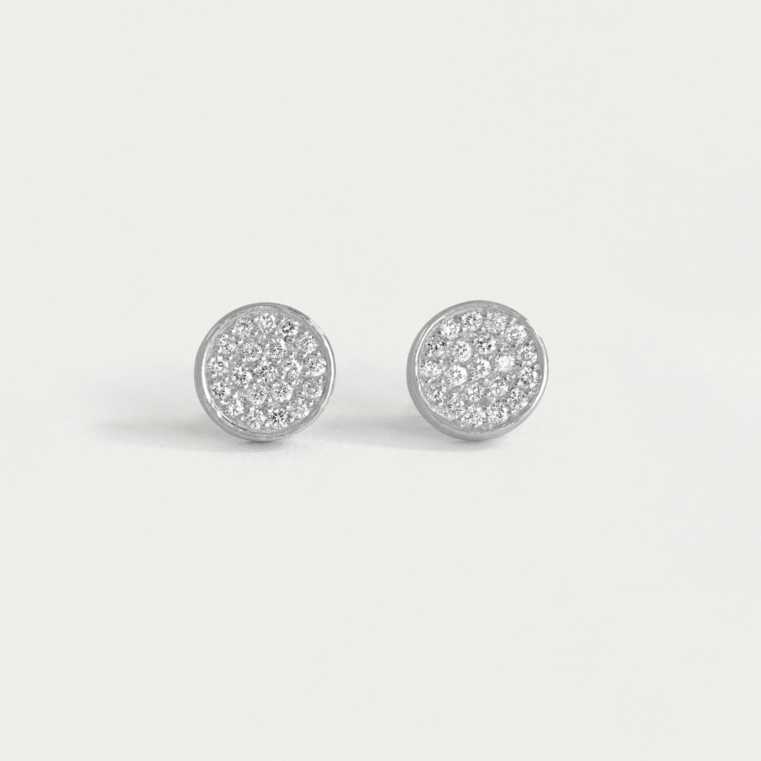 14K White Gold Signature Diamond Studs - Silver