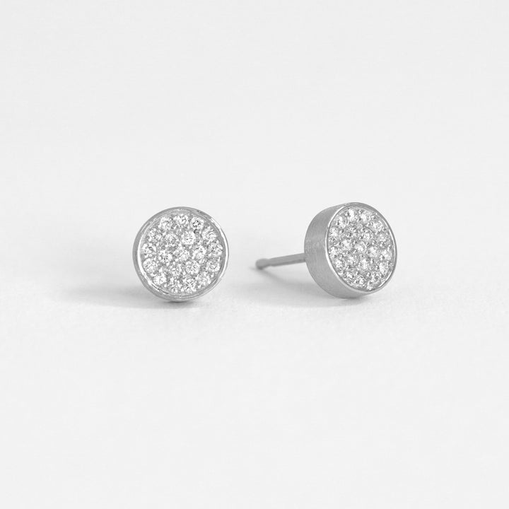 14K White Gold Signature Diamond Studs - Silver