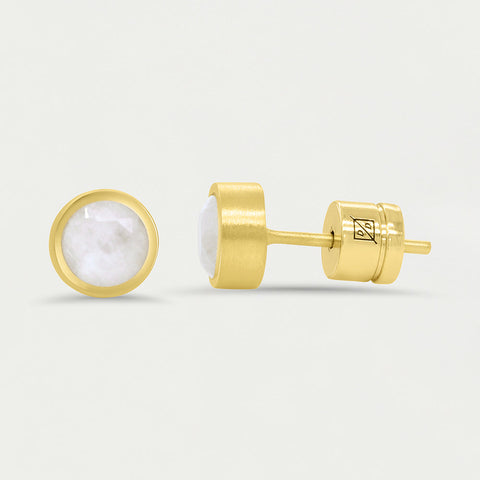 Signature Small Knockout Studs - Gold / Rainbow Moonstone