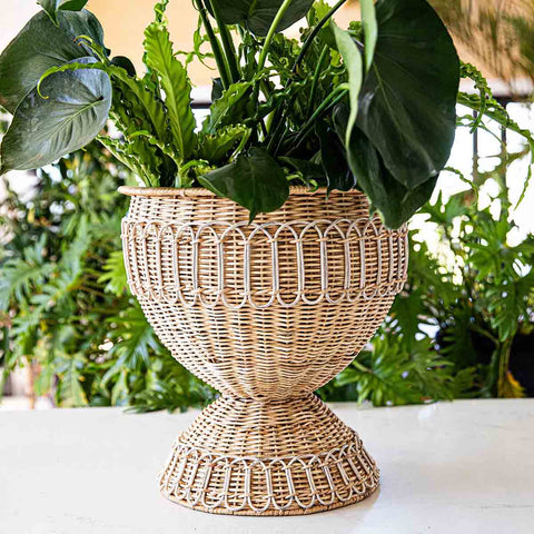 Provence Rattan Medium Urn - Whitewash