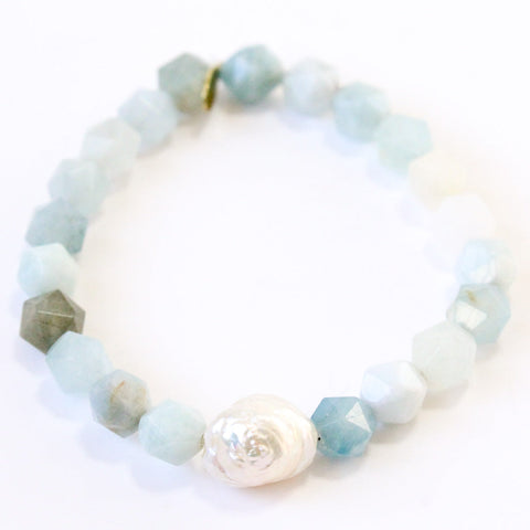 Aquamarine Crystal Bracelet | Sea Glass + Pearl Fine Collection
