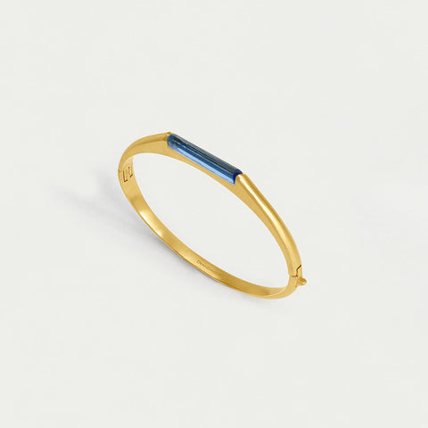 Signature Revival Hinge Gemstone Bangle - Gold / Denim Blue