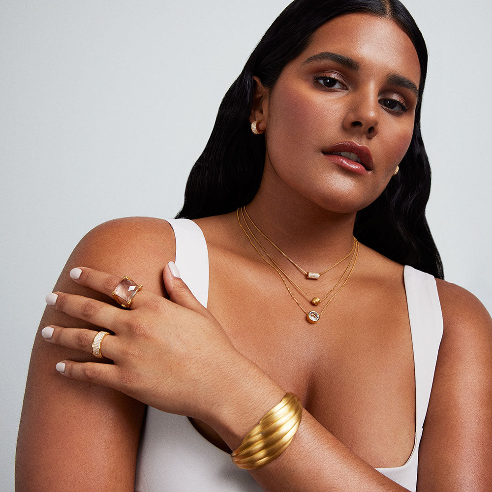 Petit Pavé Thick Stacking Ring - Gold