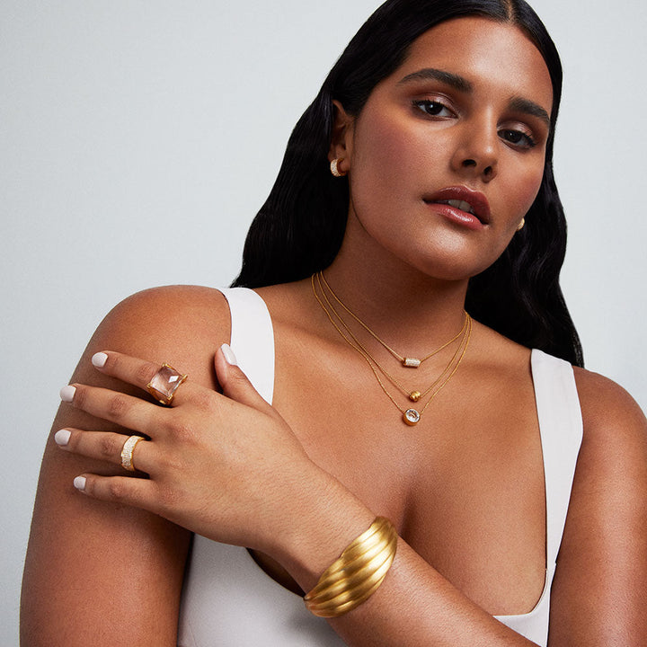 Petit Pavé Thick Stacking Ring - Gold