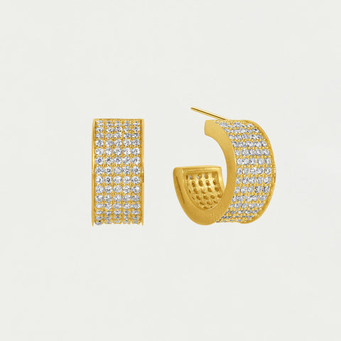 Petit Pavé Thick Huggie Hoops - Gold