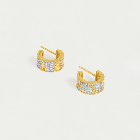 Petit Pavé Thick Huggie Hoops - Gold